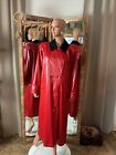 Vintage Bill Blass Red Polyurethane Trench Coat Wool Lined Made in Japan Sz 14