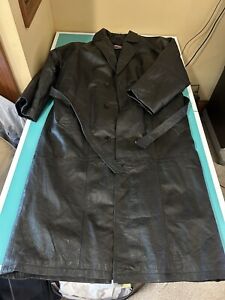 USA Leather Men's Black Long Trench Coat Size Medium