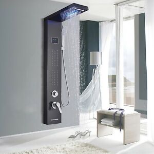 LED Shower Panel Tower System Rain&Waterfall Massage Jets W/Hand Shower Black