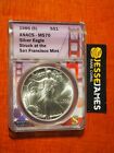 1986 (S) AMERICAN SILVER EAGLE ANACS MS70 STRUCK AT THE SAN FRANCISCO MINT LABEL