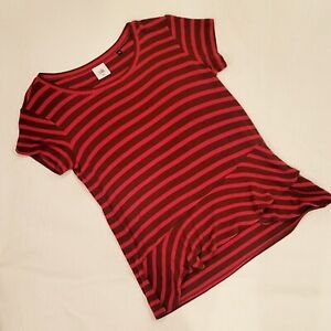 Size XS: CAbi Sweet Talk Tee Striped Ruffled Peplum Red Style 3631