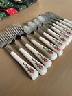 Vintage Poinsettia and Ribbon Flatware 12 Piece Stainless by Fairfield