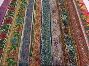 10 Yards Sari Trim Borders Lace Assorted Saree Embroidered Remnants Craft SL29