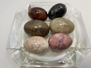 Stone Eggs Easter Lot Of Six Onyx Alabaster Granite Marble Polished