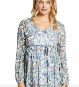 Jessica Simpson Maternity Floral Polyester Long Sleeve Babydoll Top Blouse Sz S