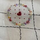 Vintage Embroidered Linen Card Table Cover Cloth Poker Bridge Games Club Heart
