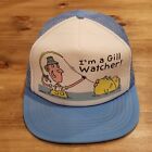 Vintage Funny Humor Fishing Trucker Hat Cap Gill Watcher Blue White Foam Mesh