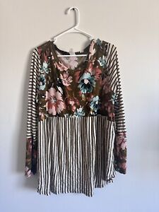 See In Love Floral Striped Babydoll Blouse XL