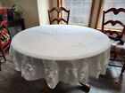 Vintage White Cotton Round Tablecloth with Ruffled Edge 70
