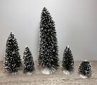 Snow Covered Snow Flocked Bottle Brush Trees Lot of 5 Sized 10” To 2.25”