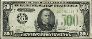 New Listing1934 $500 Five Hundred Dollar Chicago Federal Reserve Note FRN Fr#2201G