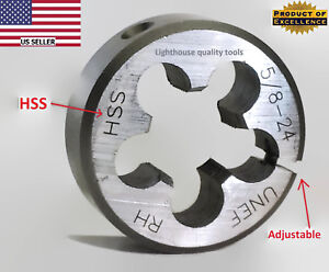 Lighthouse quality tools® 5/8-24 RH Adjustable HSS round threading Die 1-1/2
