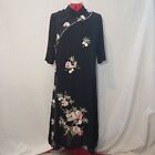 Black Chiffon Floral Embroidery Mandarin Collar Dress Modern Qipao Cheongsam