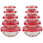 20PC Glass Bowls with Lids Set Strawberry Design Mixing Bowls Multiple Sizes