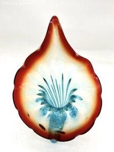 Mid Century Art Glass Jack-In-The-Pulpit Plant ? Vase Red & Blue 11