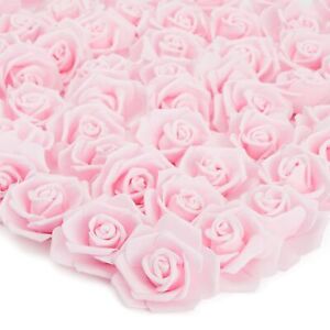 100 Pack Light Pink Artificial Flowers, Bulk Stemless Fake Foam Roses, 3 in