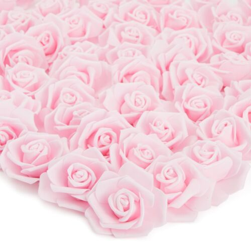 100 Pack Light Pink Artificial Flowers, Bulk Stemless Fake Foam Roses, 3 in