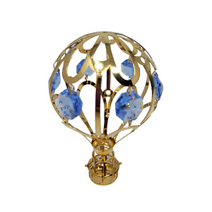 Hot Air Balloon Ornament w/ Blue Austrian Crystals 24K Gold Plated Mascot USA