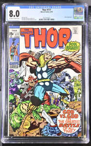 THOR #177 CGC 8.0 OW/WH PAGES // JACK KIRBY COVER ART MARVEL COMICS 1970