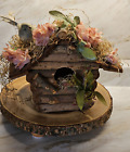 Vintage Handcrafted Wooden Cabin Bird House Floral Farmhouse/Country Decor
