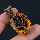 Tree Of Life Citrine  Gemstone Handmade Copper Wire Wrap Pendant Jewelry