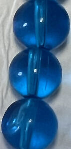 10mm Clear Capri Blue Round Glass Beads As Pictured. 1 Strand 42 Beads Strands