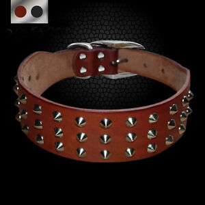 Cool Spiked Studded Genuine Leather Pet Dog Collar Heavy Duty for Dogs S M L XL