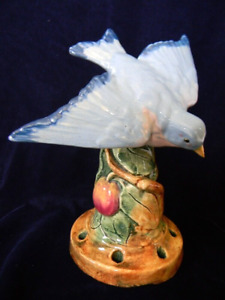New ListingAntique 1915 WELLER BRIGHTON BLUEBIRD FLOWER FROG Art Pottery 8 1/2