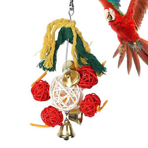 Bird Toy Hanging Rattan Balls Bird Chew Toy with Bells for Parrot Parakeet