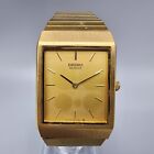 VTG Seiko Watch men 25mm Gold Dial Gold Tone Rectangle 6530-5420 New Battery