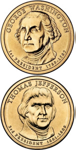 2007 D Presidential Dollars George Washington and Thomas Jefferson BU Clad Coins