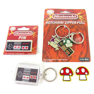 Lot Of 5 Nintendo NES Controller Pin Zipper Pull Keychains & Mushroom Patches
