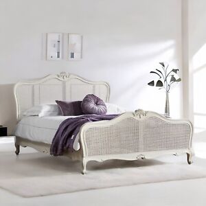 Rattan White French Bed With Storage Furniture | Handmade | Cane beds