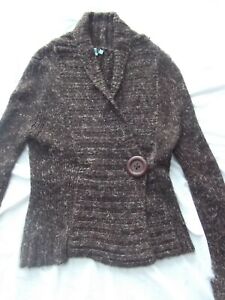 Cardigan sweater L open flyaway marl shawl tunic wool asymmetric double breast