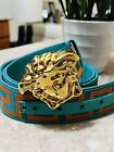 Versace Mens Belt La Greca Green Orange gold Medusa Belt 34/46 rare Colour Belt