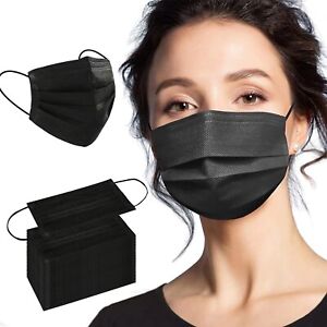 Face Mask 100PCS Adult Black Disposable Masks 3-Layer Filter Protection