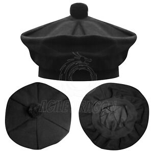 Traditional Scottish Tam O Shanter Plain-Black Tartan Hat Bonnet Tammy Cap 1size