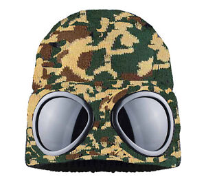 Goggle Beanie Hat - unisex, one size fits most, Green Camo