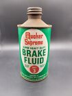 Quaker Supreme Brake Fluid 12 Ounce Cone Top Tin Can , Vintage Collectible