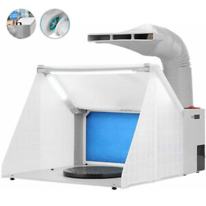 Portable Airbrush Paint Spray Booth Kit w/ 3 LED Lights Turn Table & Filter Hose