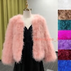 100% Real Ostrich Feather Fur Women's Short Coat Furry Real Fur Jacket Outerwear