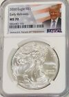 2020 American Silver Eagle $1 DONALD TRUMP LABEL NGC MS70 Early Releases  🇺🇸