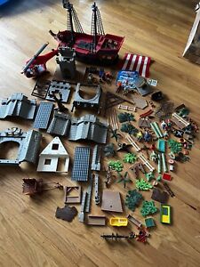 Large Playmobil Pirates Lot Figures Weapons Cannon Ship Raft City Castle More