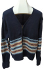 Studio Works Navy Wool Blend Long Sleeve Zip Up Knit Cardigan V-Neck Sweater XL