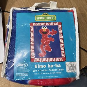 Owen Vintage Sesame Street Tickle Me Elmo Baby Blanket Acrylic Ha Ha Blue Red
