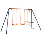 Durable Double Swing Set Garden Swing with 1 Seesaw Set for Children Outdoor