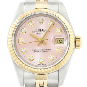 Rolex Ladies Datejust 69173 18K Gold & Steel Pink Diamond Dial Two Tone Watch