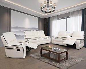 NEW Modern Off-White Leather 3PC Sofa Set - Comfortable 5 Seats Recline!