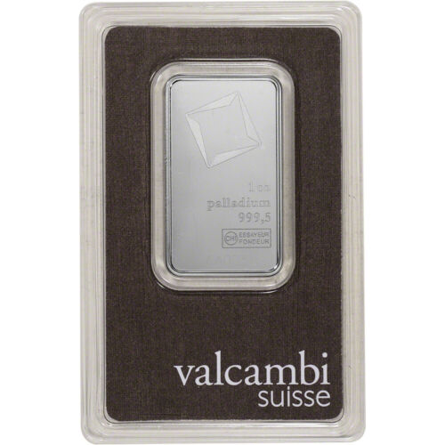 1 oz Palladium Bar - Valcambi Suisse - 999.5 Fine in Assay