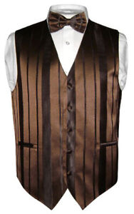 Men's Dress Vest & BOWTIE Solid Color Woven Striped Design Pattern Bow Tie Set